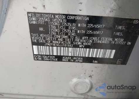 2018 Toyota Rav4 Le z USA, uszkodzony, nr VIN JTMZFREV6JJ181843